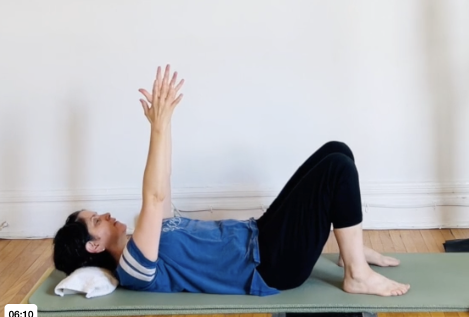 Pilates mat with 1/2 roller and hand weights